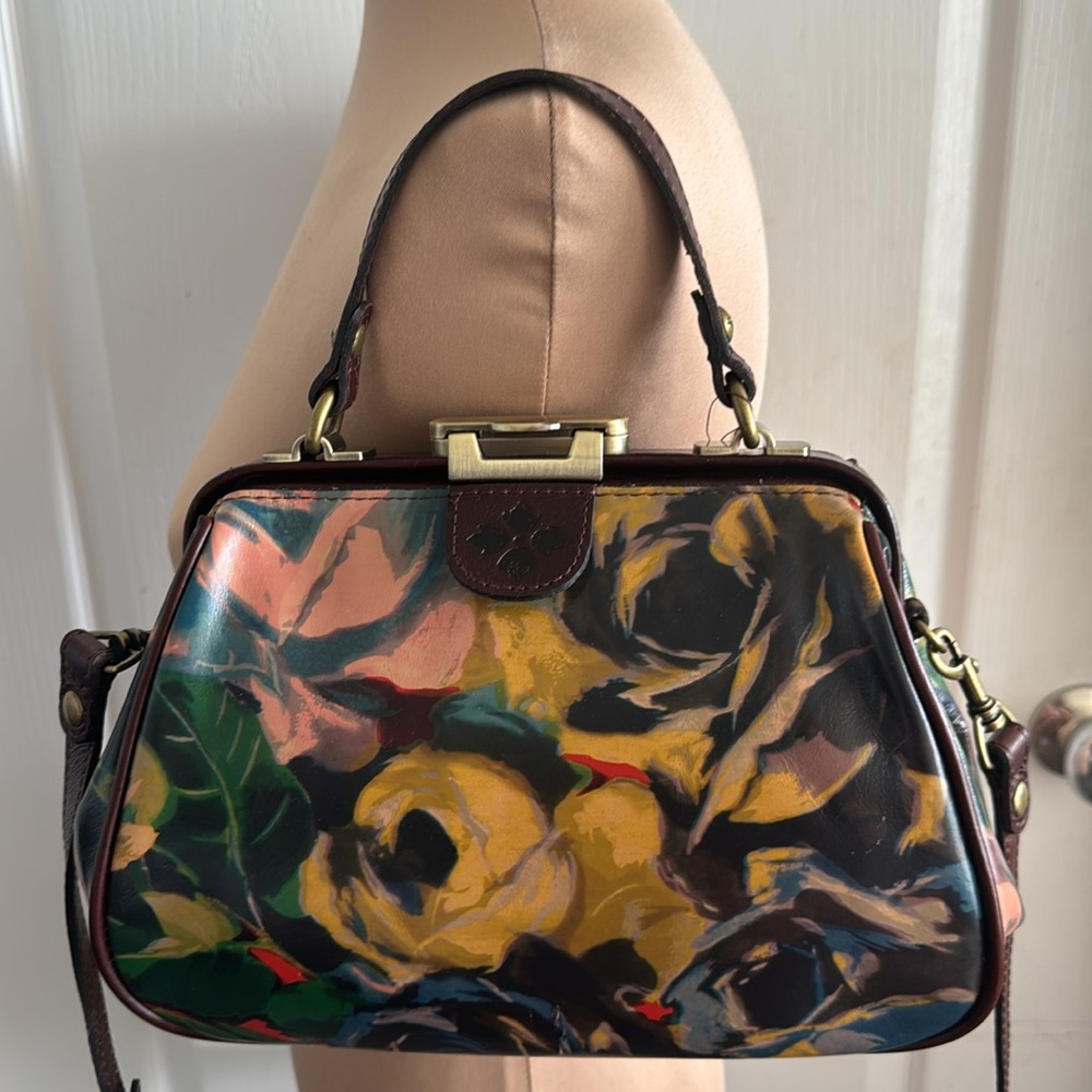 Patricia Nash Gracchi Frame Leather Winter Bloom Handbag Xbody Floral Brown - Picture 11 of 15